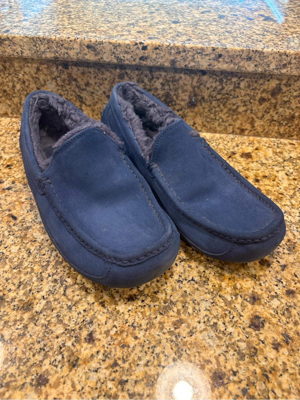 UGG Ascot Shearling Lined Slippers Mens Size 11 Blue Suede Slip On Moccasins